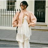 Faith Pleated Cropped Moto Jumper Jacket