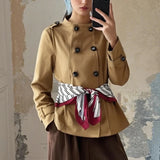 Elin Retro Scarf Belted Trench Jacket