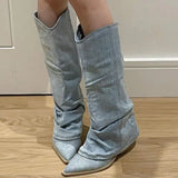 Gwen Denim Cuff Slouchy Western Boots