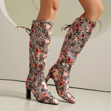 Naomi Leopard Flower Prints Knee High Boots