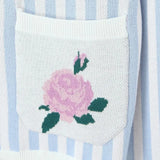 Amelie Floral Blue Striped Pointelle Knit Cardigan