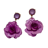 Clear Resin Rose Drop Earrings - 7 Colors