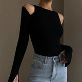 Dana Cut Out Shoulder Ribbed Crop Tops