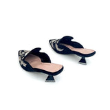 Sofia Flower Embroidery Velour Kitten Heel Mules