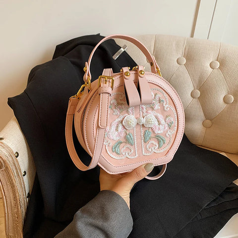 Cassia Floral Embroidery Round Mini Bag