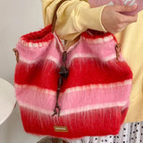 Hailey Fluffy Plaid Shoulder Tote Bag