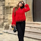 Nova Fringe Trim Red Sweater