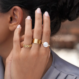 Freshwater Pearl Button 18K Gold Ring