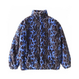 Veera Blue Leopard Plush Bomber Jacket