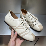 Eline Round Toe Leather Lace-up Flat Sneakers
