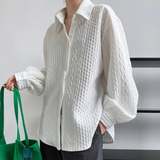 Cable Knit Textured Cotton Shirt Blouse