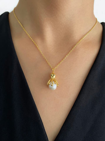 18K Gold Plated Jellyfish Octopus Pearl Necklace