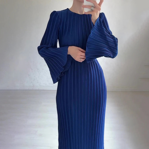 Hollis Pleated Ruffle Sleeves Maxi Dress Royal Blue / S Hollis Pleated Ruffle Sleeves Maxi Dress Royal Blue / S