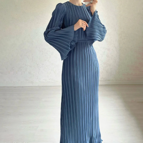 Hollis Pleated Ruffle Sleeves Maxi Dress Blue / XL Hollis Pleated Ruffle Sleeves Maxi Dress Blue / XL