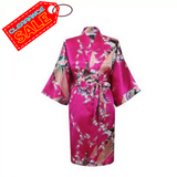 Floral Satin Mini Kimono Robes - Hot Pink M