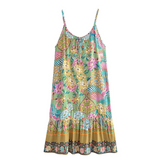 Vintage Boho Floral Print Spaghetti Strap Dress