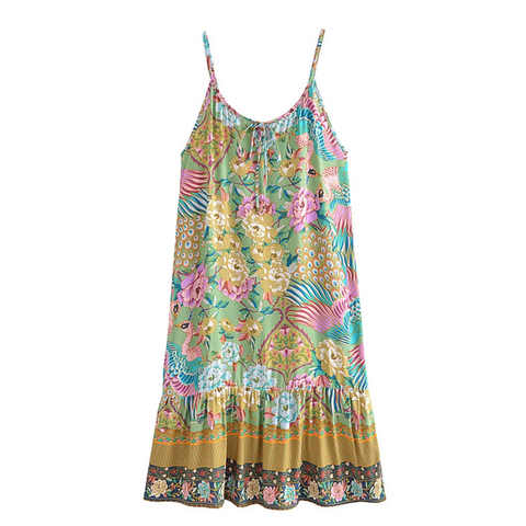 Vintage Boho Floral Print Spaghetti Strap Dress Vintage Boho Floral Print Spaghetti Strap Dress