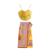 Charlotte Yellow Rose Corsage Cami Top & Skirt