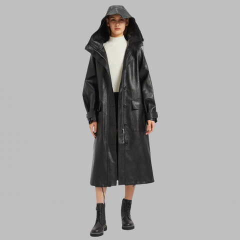 Mirah Hooded Faux Leather Coat