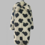 Fiorella Heart Print Long Faux Fur Coat