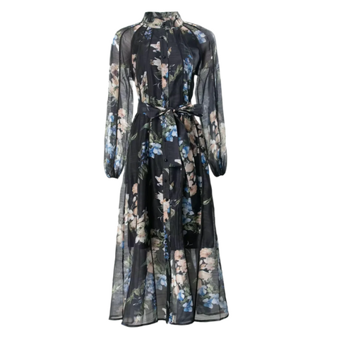 Cornelia Dark Floral Chiffon Dress