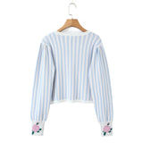 Amelie Floral Blue Striped Pointelle Knit Cardigan