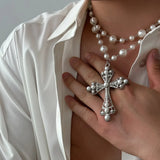 Imelda Baroque Crystal Cross and Pearl Necklace