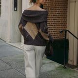 Leonor Off the Shoulder Argyle Sweater