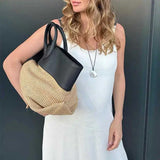 Elei Faux Leather Patchwork Straw Large Tote