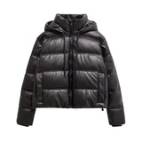 Jaden Faux Leather Hooded Puffer Jacket