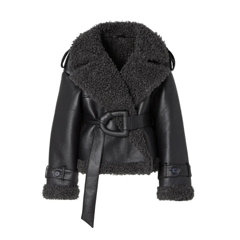 Tashi Faux Lambs Wool Shearling Biker Jacket