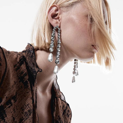 Nichola Jumbo Rhinestone Fringe Earrings