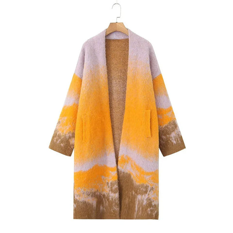 Natasha Tie Dye Print Fuzzy Sweater Cardigan Coat