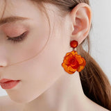Clear Resin Rose Drop Earrings - 7 Colors