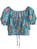 Margie Boho Floral Peasant Crop Tops