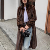 Fei Vintage Brown Faux Mink Fur Coat