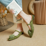 Gracia Flower Applique Suede Mule Slipper