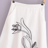 Sachi Floral Embroidery A-Line Midi Skirt