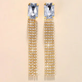 Rubie Big Square Rhinestone Long Tassel Earrings