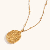 CZ Star Moon Texture Disk Pendant Necklace