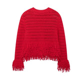 Nova Fringe Trim Red Sweater