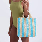 Paris Candy Color Stripes Straw Knit Shopper Totes