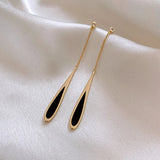 Luxe Oval Long Black Water Drop Earrings