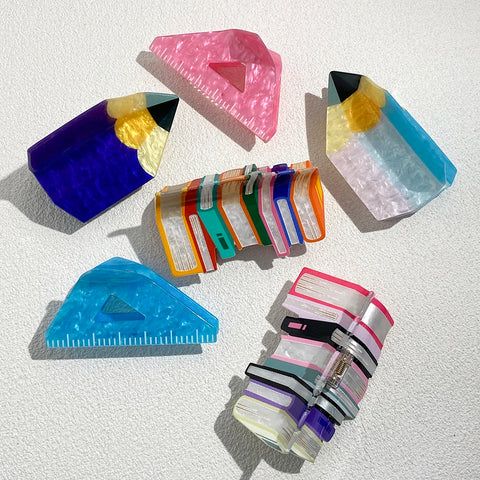 Cute Acrylic Book Ruler Pencil Hair Clip Claws