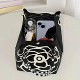 Camellia Flower Knit Bucket Handbag