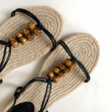 Mariel Straw Woven Bead Gladiator Sandals