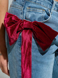 Georgina Velvet-Bow Side Stripe Wide-Leg Jeans