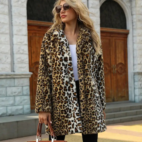 Melanie Leopard Faux Fur Midi Coat