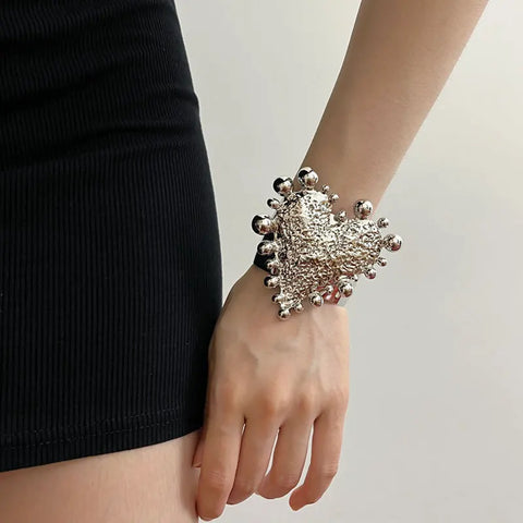 Textured Large Heart Shaped Cuff Bracelets