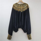 Bridget Sequin Embroidery Velvet Blouse